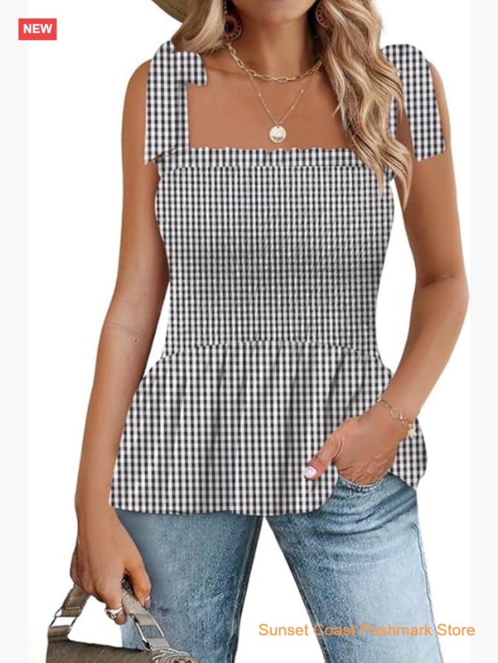 Square Neck Ruffle Hem Sleeveless Tank Top for Women Summer Beach